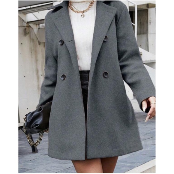 Jackets & Blazers - Classic Grey Double button Minimalist Pea Coat Jacket